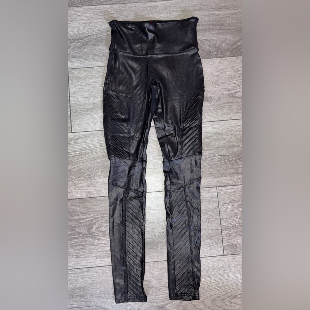 Spanx Size Small Faux Leather Black Leggings Full Length Stretch Slimming